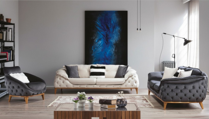 Chesterfield z Drewno Włókienniczy Couch Zestaw sofowy 331 Siedziba Zestaw Podkładka