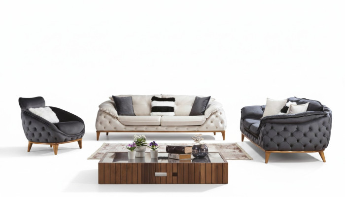 Chesterfield z Drewno Włókienniczy Couch Zestaw sofowy 331 Siedziba Zestaw Podkładka