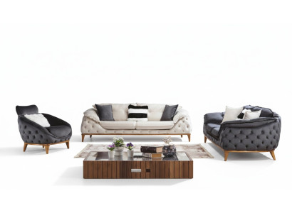Chesterfield z Drewno Włókienniczy Couch Zestaw sofowy 331 Siedziba Zestaw Podkładka