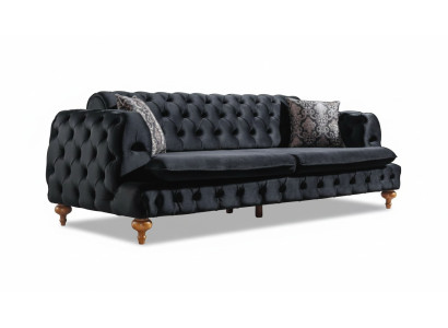 Luksusowe trzyosobowe czarne kanapy Chesterfield