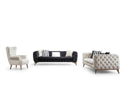 Zestaw sofowy Sofa 3+3+1 miejsce do siedzenia Czarny Chesterfield Fotel Meble
