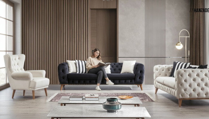 Fotel 1 miejsce siedzące Biały Salon Włókienniczy Design Chesterfield EarsFotel