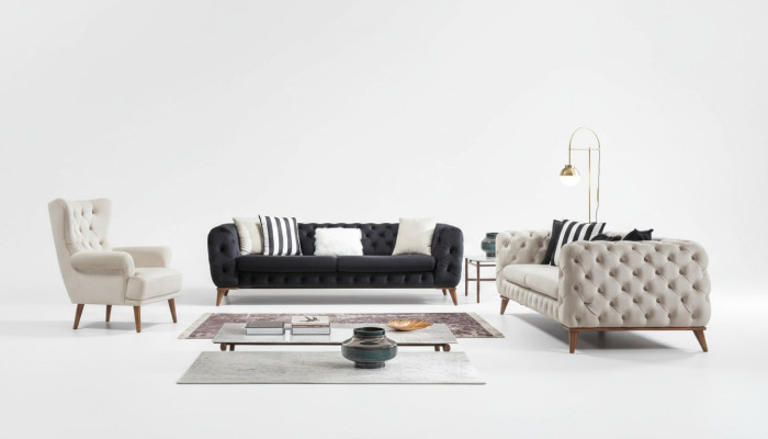 Fotel 1 miejsce siedzące Biały Salon Włókienniczy Design Chesterfield EarsFotel