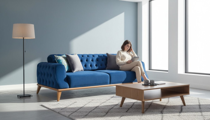 Sofa 3 miejsce do siedzenia Blue Living Room Classic Chesterfield Elegant Style