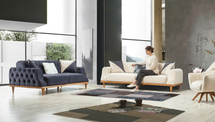 Sofa 3 miejsce do siedzenia Beżowy Salon Elegancki Design Chesterfield Włoski Styl