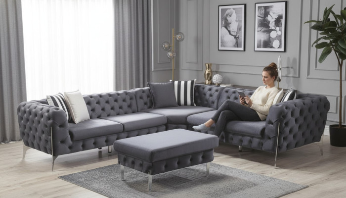 Narożny kanapa Zestaw narożny Kanapa Sofa Chesterfield Żywy krajobraz