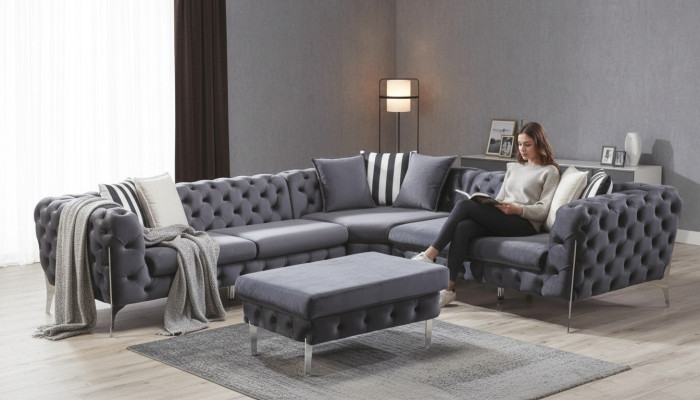 Stołek Niebieski Salon Chesterfield Eleganckie Meble W Stylu Włoskim