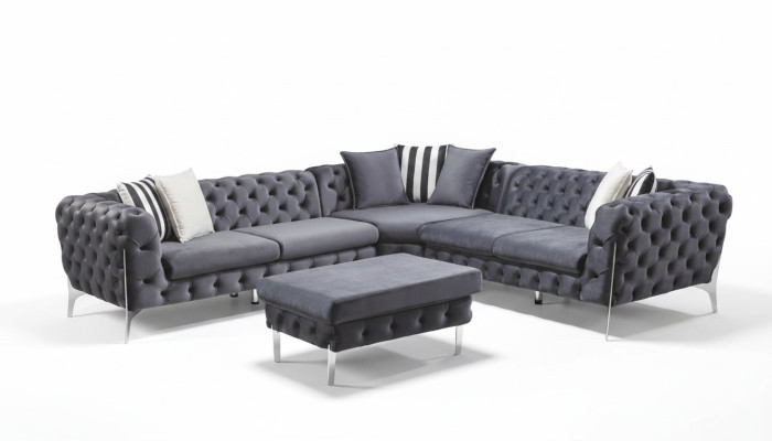 Stołek Niebieski Salon Chesterfield Eleganckie Meble W Stylu Włoskim