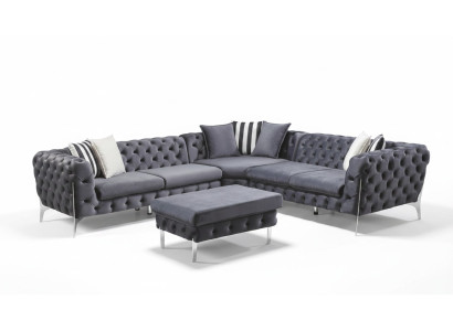 Stołek Niebieski Salon Chesterfield Eleganckie Meble W Stylu Włoskim