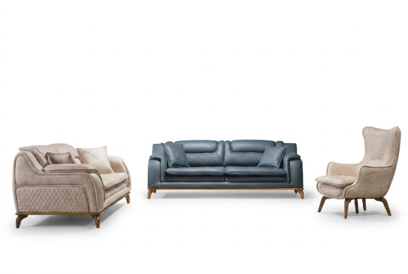 Zestaw sofowy 3+3+1 miejsce do siedzenia Blue Fotel Luksusowa Skóra Sofa Kanapa Meble w stylu zachodnim