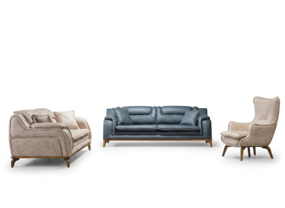 Zestaw sofowy 3+3+1 miejsce do siedzenia Blue Fotel Luksusowa Skóra Sofa Kanapa Meble w stylu zachodnim