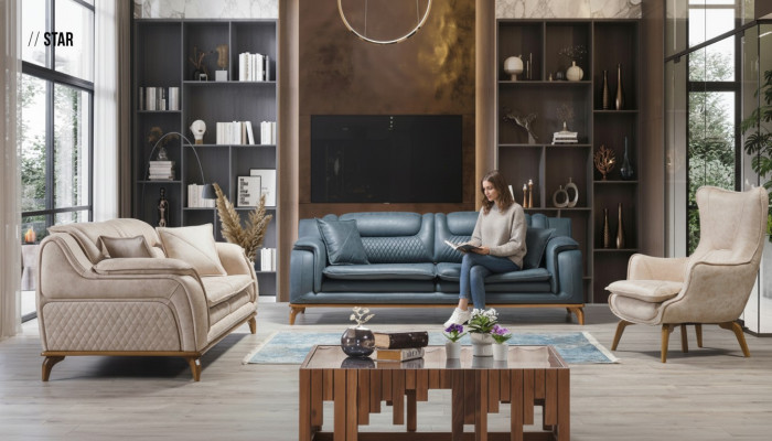 Sofa Blue 3 miejsce do siedzenia Salon Couch Design Chesterfield Italian Style Meble