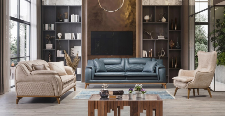 Sofa Blue 3 miejsce do siedzenia Salon Couch Design Chesterfield Italian Style Meble