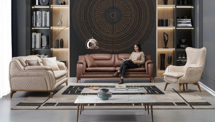 Sofa Brązowa 3 miejsce do siedzenia Salon Klasyczny Design Luksusowy Włoski Styl 3er
