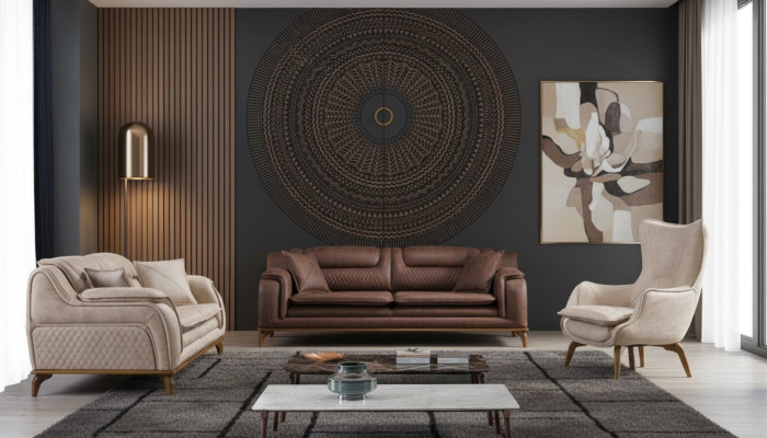 Sofa Brązowa 3 miejsce do siedzenia Salon Klasyczny Design Luksusowy Włoski Styl 3er
