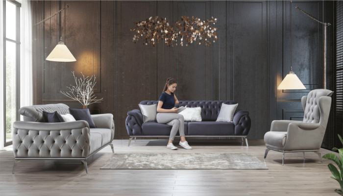 Zestaw sofowy 3+3+1 miejsce do siedzenia Blue Fotel Luksusowe meble Chesterfield