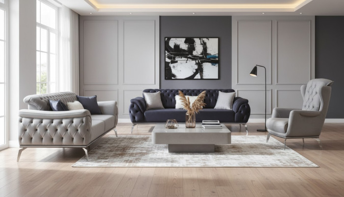 Zestaw sofowy 3+3+1 miejsce do siedzenia Blue Fotel Luksusowe meble Chesterfield