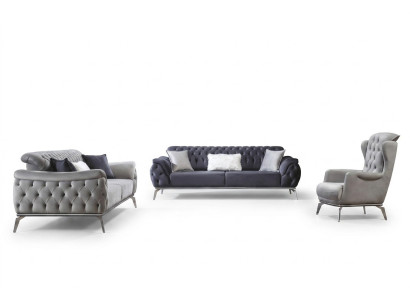 Zestaw sofowy 3+3+1 miejsce do siedzenia Blue Fotel Luksusowe meble Chesterfield