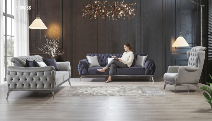 Sofa Blue 3 miejsce do siedzenia Salon Luksusowy design Chesterfield Italian