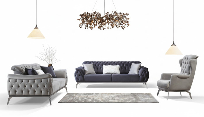 Sofa Blue 3 miejsce do siedzenia Salon Luksusowy design Chesterfield Italian