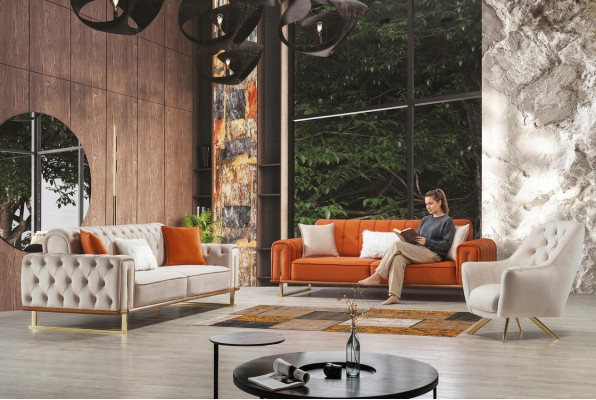 Sofa Pomarańczowa 3 miejsce do siedzenia Salon Luksusowy Chesterfield Włoski