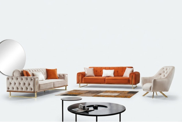 Sofa Pomarańczowa 3 miejsce do siedzenia Salon Luksusowy Chesterfield Włoski