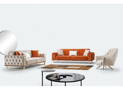 Sofa Pomarańczowa 3 miejsce do siedzenia Salon Luksusowy Chesterfield Włoski