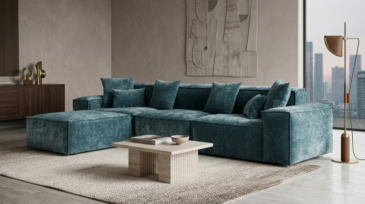 Narożnikowa kanapa Niebieski Salon Elegancki Narożny Design Zestaw mebli narożnych