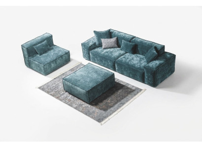 Zestaw sofowy Cube Meble xxl 3+1 miejsce siedzące Blue Living Room Fotel Stołek