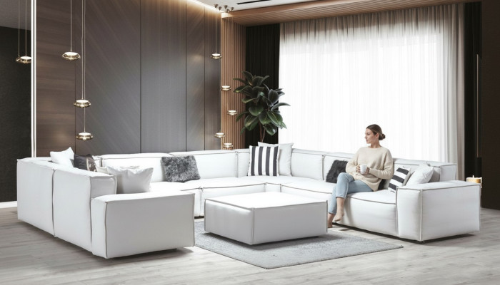 Narożnikowa kanapa Kształt U Biały Żywy krajobraz Couch Podkładka Zestaw narożny Zestaw narożny Sofa