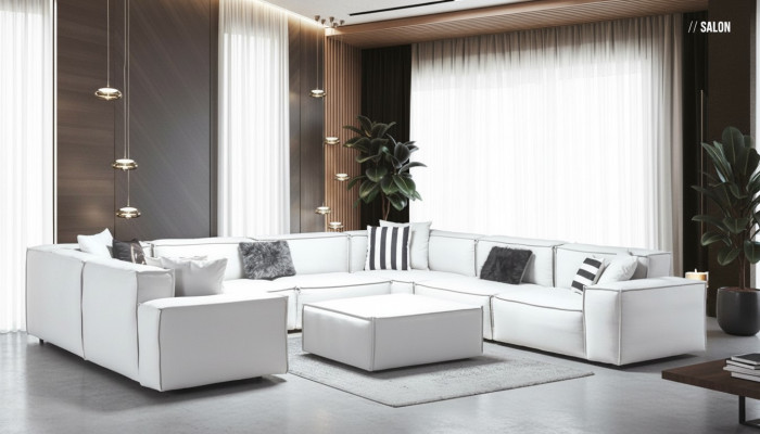 Narożnikowa kanapa Kształt U Biały Żywy krajobraz Couch Podkładka Zestaw narożny Zestaw narożny Sofa