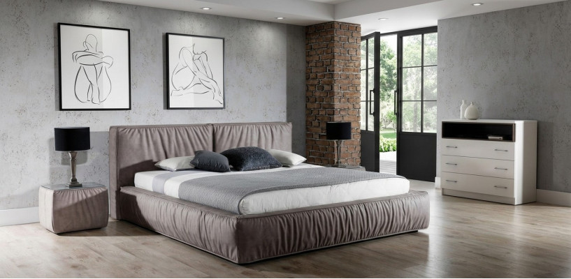 Zestaw Sypialnia Brązowe Łóżko Stolik nocny Elegancki Design Nowoczesne Meble Drewniane 3-częściowy