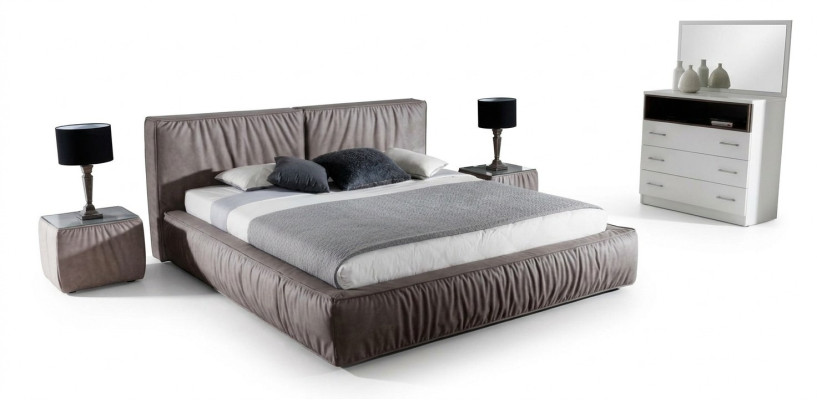 Zestaw Sypialnia Brązowe Łóżko Stolik nocny Elegancki Design Nowoczesne Meble Drewniane 3-częściowy