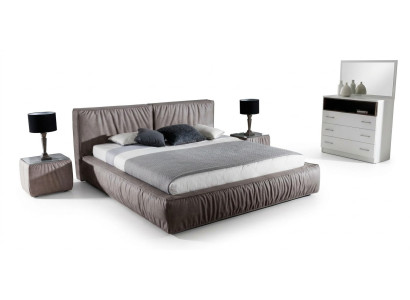 Zestaw Sypialnia Brązowe Łóżko Stolik nocny Elegancki Design Nowoczesne Meble Drewniane 3-częściowy