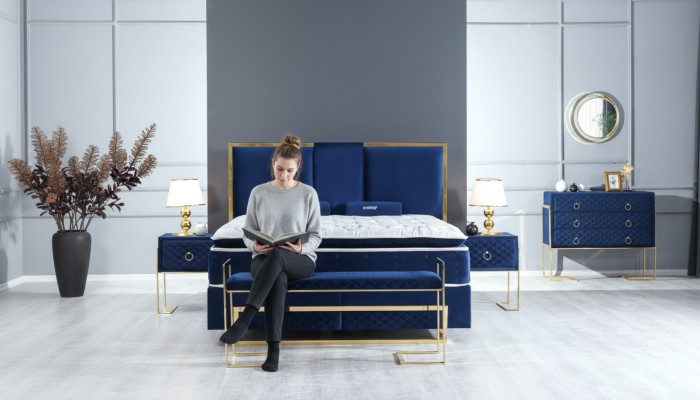 Łóżko Niebieskie Metalowe Meble Design Eleganckie Sypialnia Meble Luksusowe Nowoczesne Nowe