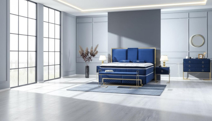 Łóżko Niebieskie Metalowe Meble Design Eleganckie Sypialnia Meble Luksusowe Nowoczesne Nowe
