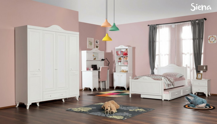 żłobek Zestaw Biały Eleganckie Biurko Design Półka na książkę Drewno Meble Nowość