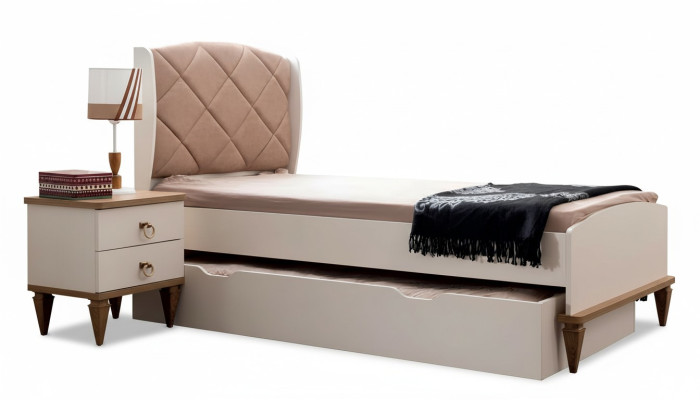 żłobek Zestaw Beżowe łóżko składane Stolik nocny Jungzimmer Design Modern New 2-częściowy.