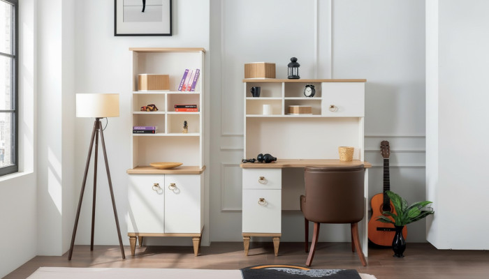 Zestaw biurowy Biurko Beżowe Półka na książki Biurka Sekretarz Design 2-częściowe. Nowy