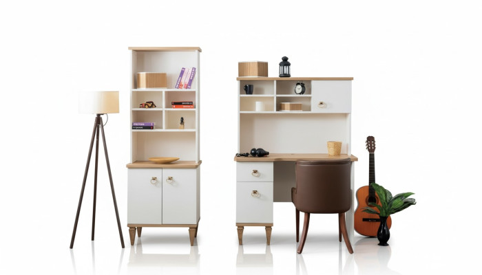 Zestaw biurowy Biurko Beżowe Półka na książki Biurka Sekretarz Design 2-częściowe. Nowy