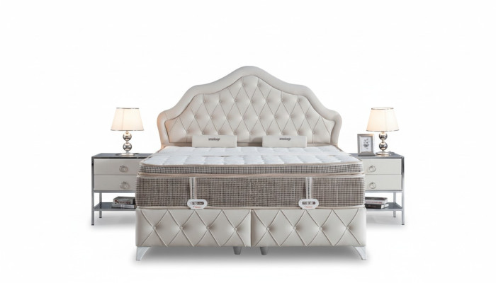 Sypialnia Zestaw Białe łóżko Design Style Modern 2x Szafki nocne Boxspring 3-częściowy. Nowy