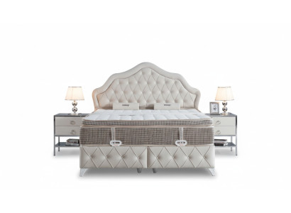 Sypialnia Zestaw Białe łóżko Design Style Modern 2x Szafki nocne Boxspring 3-częściowy. Nowy