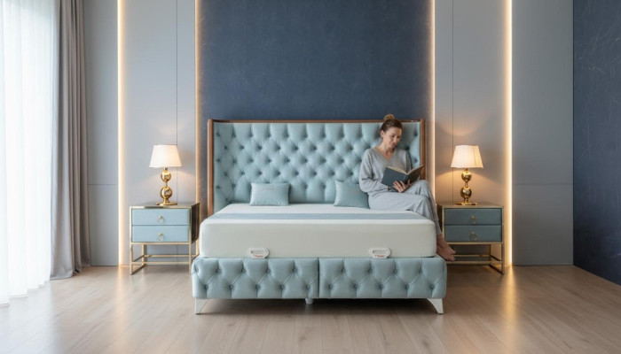 Sypialnia Zestaw Białe Metalowe Łóżko Chesterfield Luxury Style 2x Szafki nocne 3-częściowe.