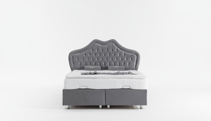 Łóżko Szare Podwójne łóżko Boxspring bed Style Materiał Chesterfield 160x200