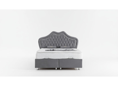 Łóżko Szare Podwójne łóżko Boxspring bed Style Materiał Chesterfield 160x200