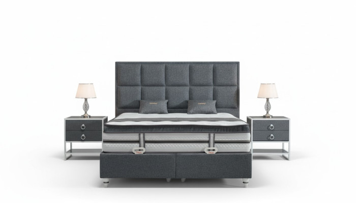 Zestaw Sypialnia Szare Łóżko Design Modern Luxury 2x Szafki nocne 3 szt