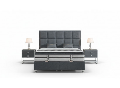 Zestaw Sypialnia Szare Łóżko Design Modern Luxury 2x Szafki nocne 3 szt