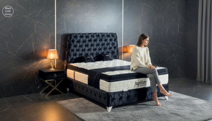 Sypialnia Zestaw Czarny Łóżko Stolik nocny Chesterfield łóżka Meble Aksamit 3-częściowy.