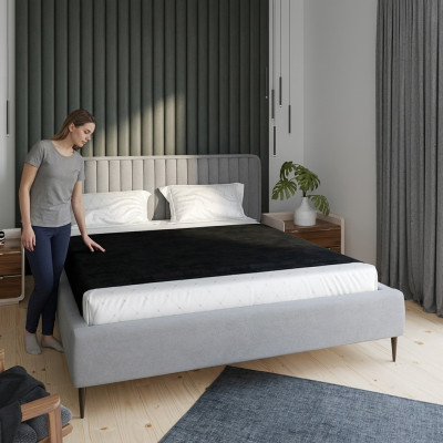 Łóżko Szare Podwójne łóżko Sypialnia Drewno Meble Design Elegancki Podkładka Materiał Nowość