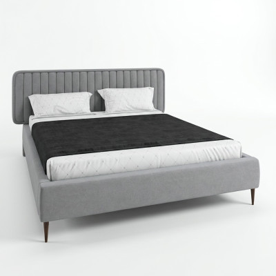 Łóżko Szare Podwójne łóżko Sypialnia Drewno Meble Design Elegancki Podkładka Materiał Nowość